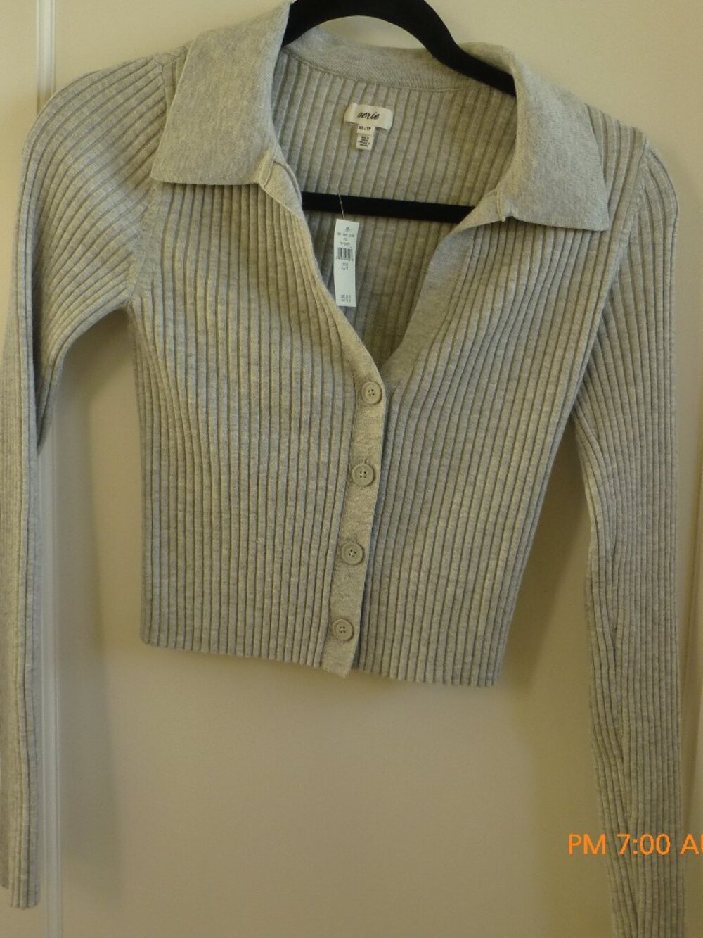 Aerie Ribbed Cropped Cardigan Sweater Heather Gray Soft Cozy Size XS NWT